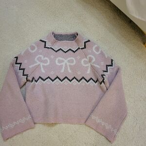 No Boundaries Pink and White Bow Sweater Size M